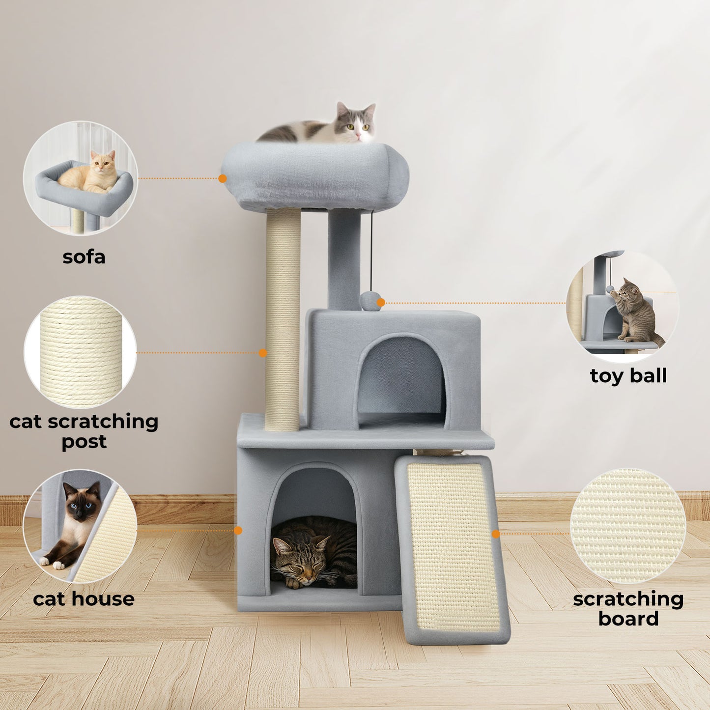 Skylos Cat Tree Tower Multi-Level Scratching Posts Condo House Cat Furniture