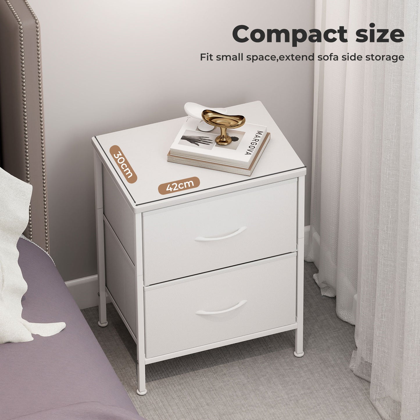 Levede Bedside Table 2 Fabric Drawer Nightstand Shelf Storage Furniture Cabinet