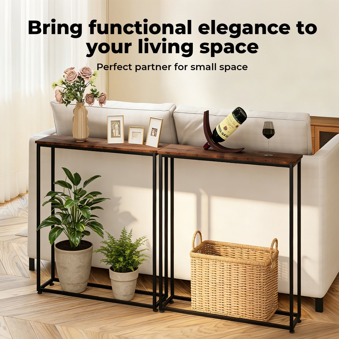 Console Hall Table Slim Wooden Entryway Hallway Sofa Display Shelf Metal Frame
