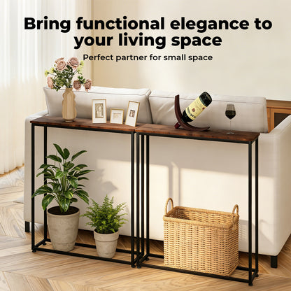 Console Hall Table Slim Wooden Entryway Hallway Sofa Display Shelf Metal Frame