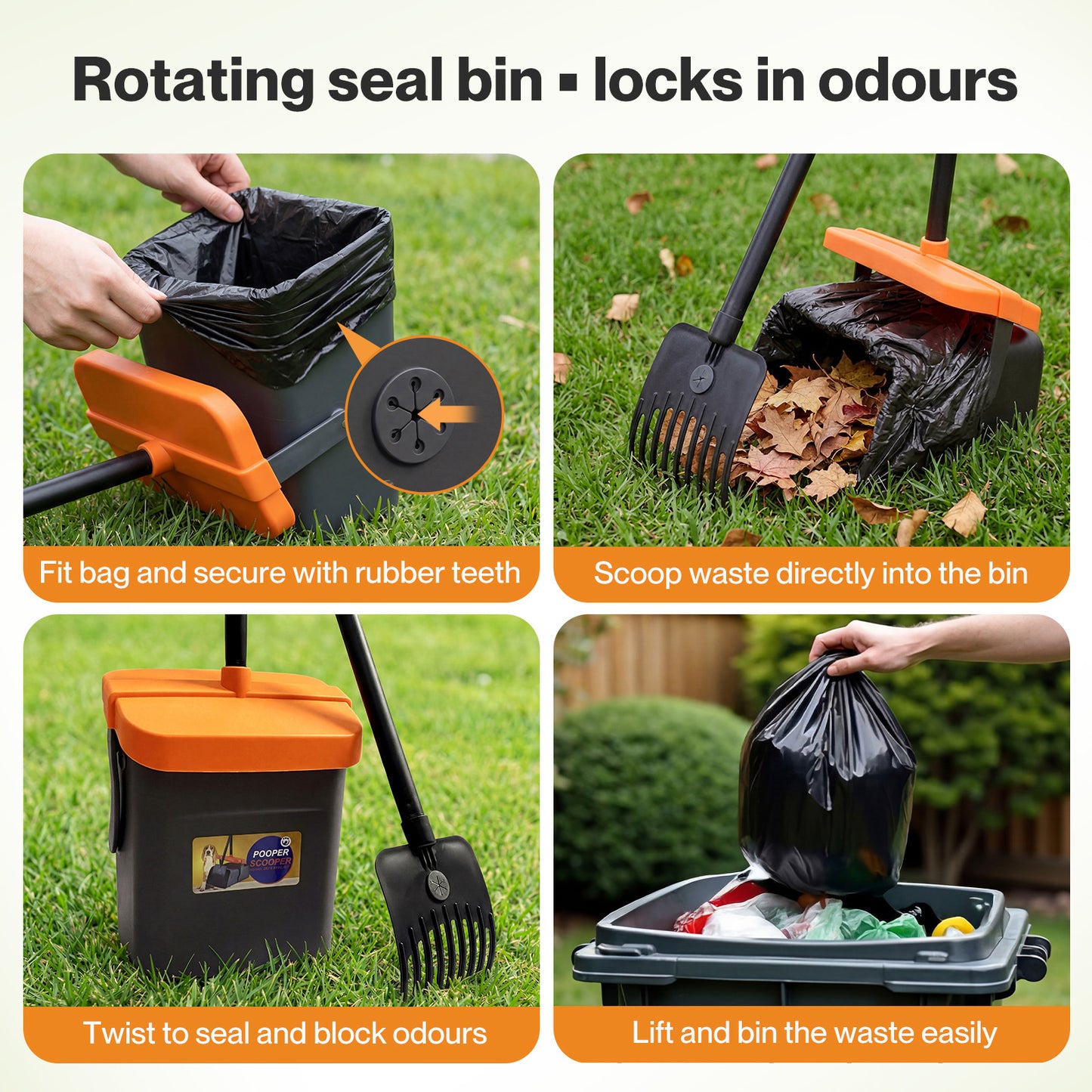 Skylos Pooper Scooper Pet Waste Collector 120cm Handle with Rake 35 Waste Bags