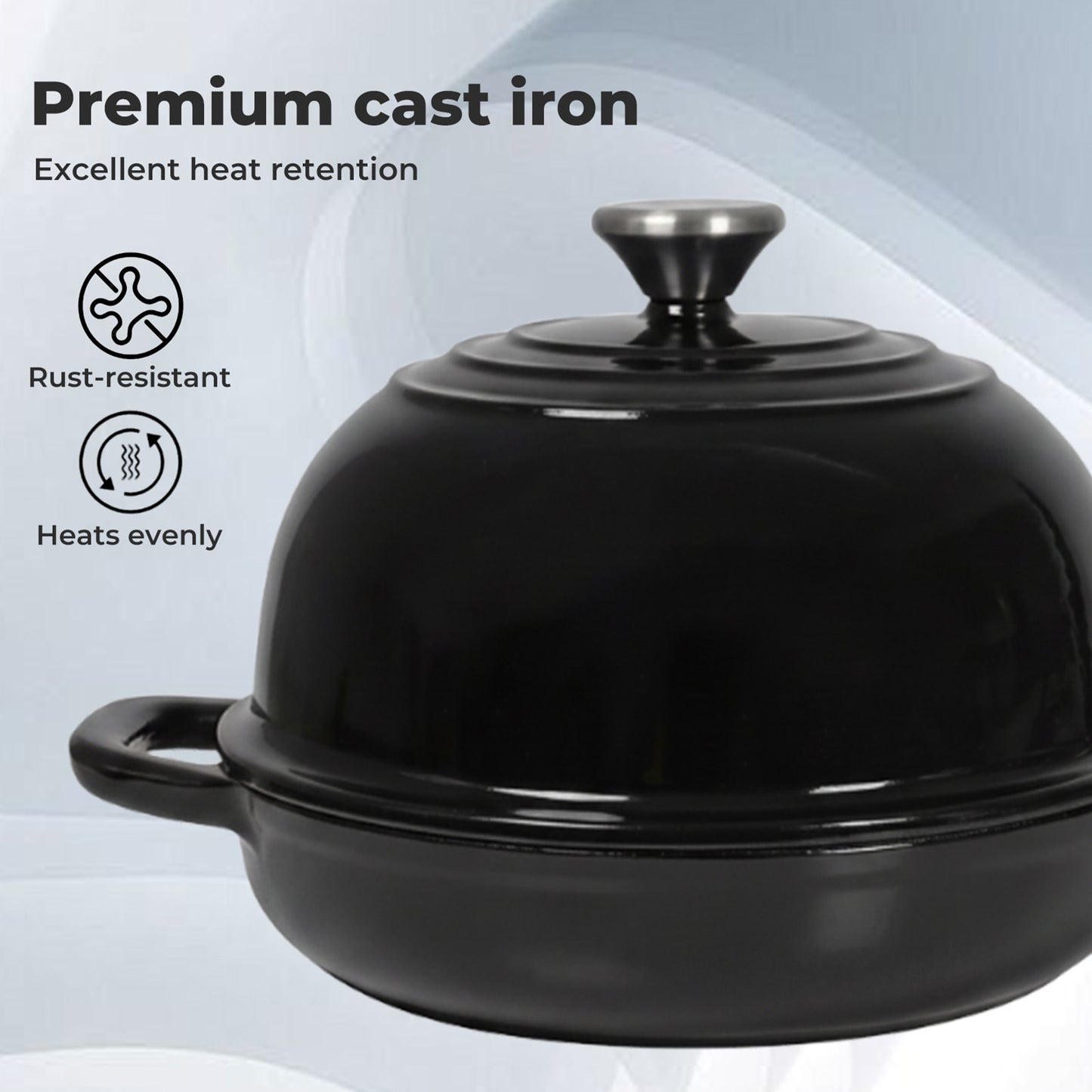 Toque Cast Iron Enamelled Dutch Oven Bread Baking Pot Casserole Dish Round 24cm