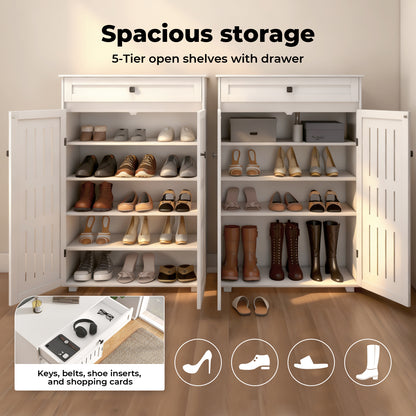 Levede Shoe Cabinet 5-Tier Door Entryway Storage Rack Organizer Cupboard White