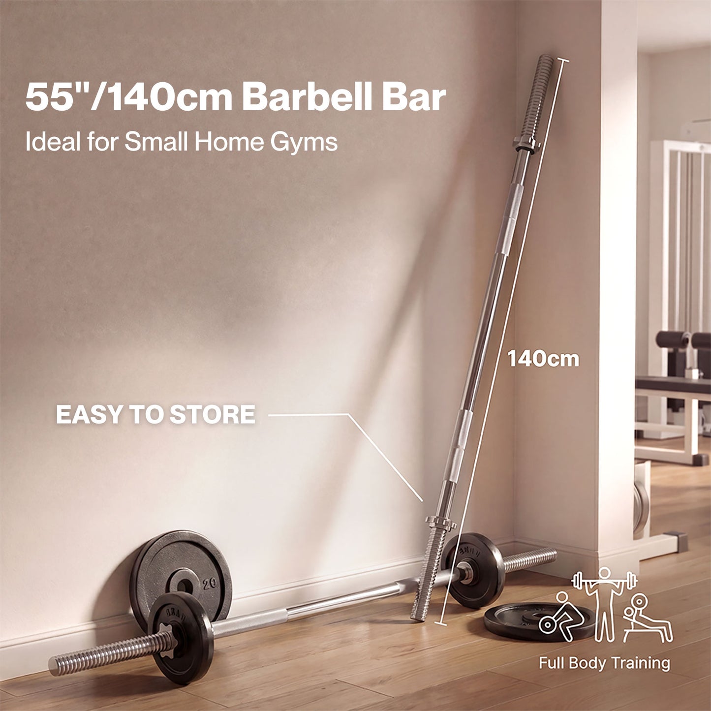 Centra 2'' Olympic Barbell Bar 5ft Weight Lifting Gym Training Bar Spring Clips