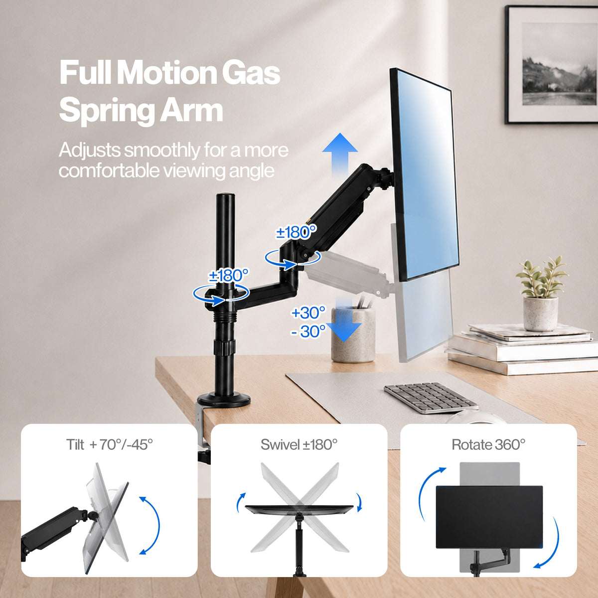 Levede Single Monitor Arm Adjustable Desk Mount with Cable Management Black