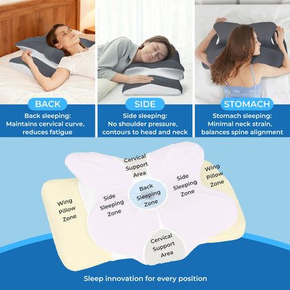 Lavio Ergonomic Butterfly Neck Pillow for Side Back Stomach Sleepers Washable