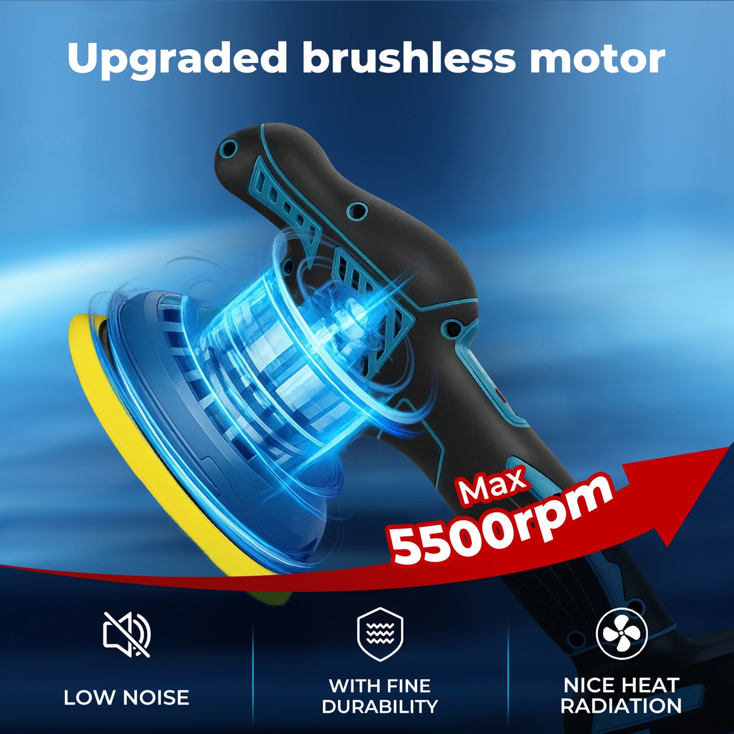 Traderight Cordless Car Polisher Buffer Sander Polishing Machine with 2 Battery