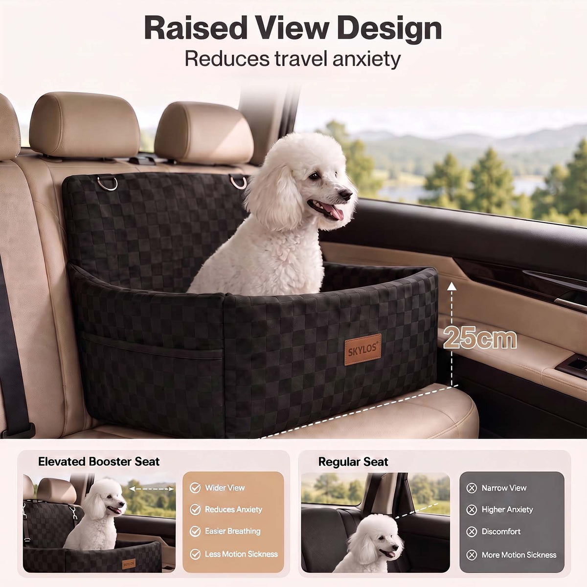 Skylos Large Dog Car Seat Booster Dual-Sided Plush Cool Bed Washable