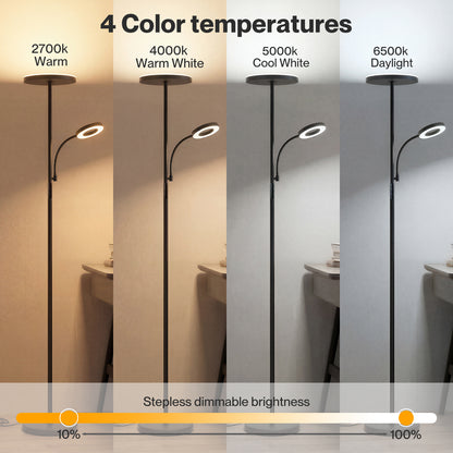 Emitto Modern Floor Lamp 2-in-1 Adjustable Reading Light Remote Control Timer