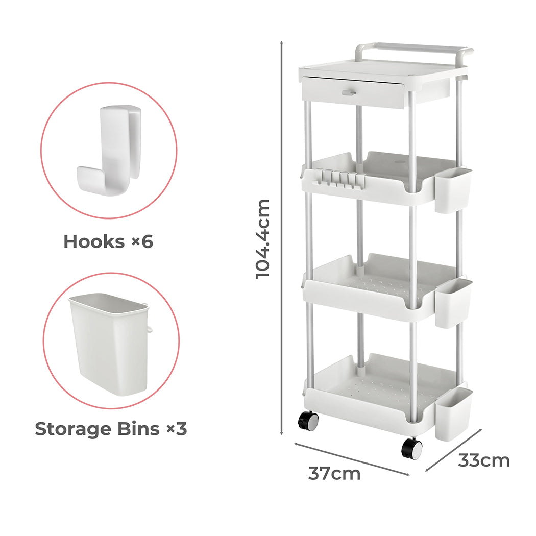 Levede 4 Tier Storage Trolley Cart on Wheels Kitchen Laundry Narrow Space Rack