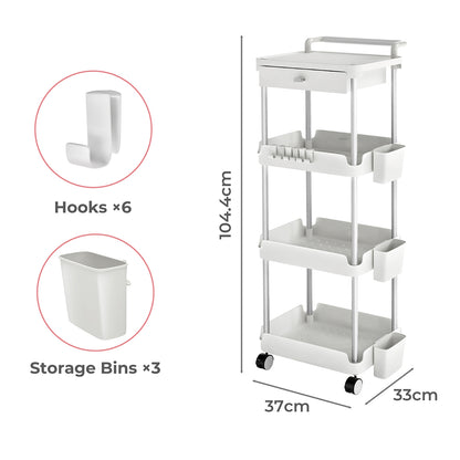 Levede 4 Tier Storage Trolley Cart on Wheels Kitchen Laundry Narrow Space Rack