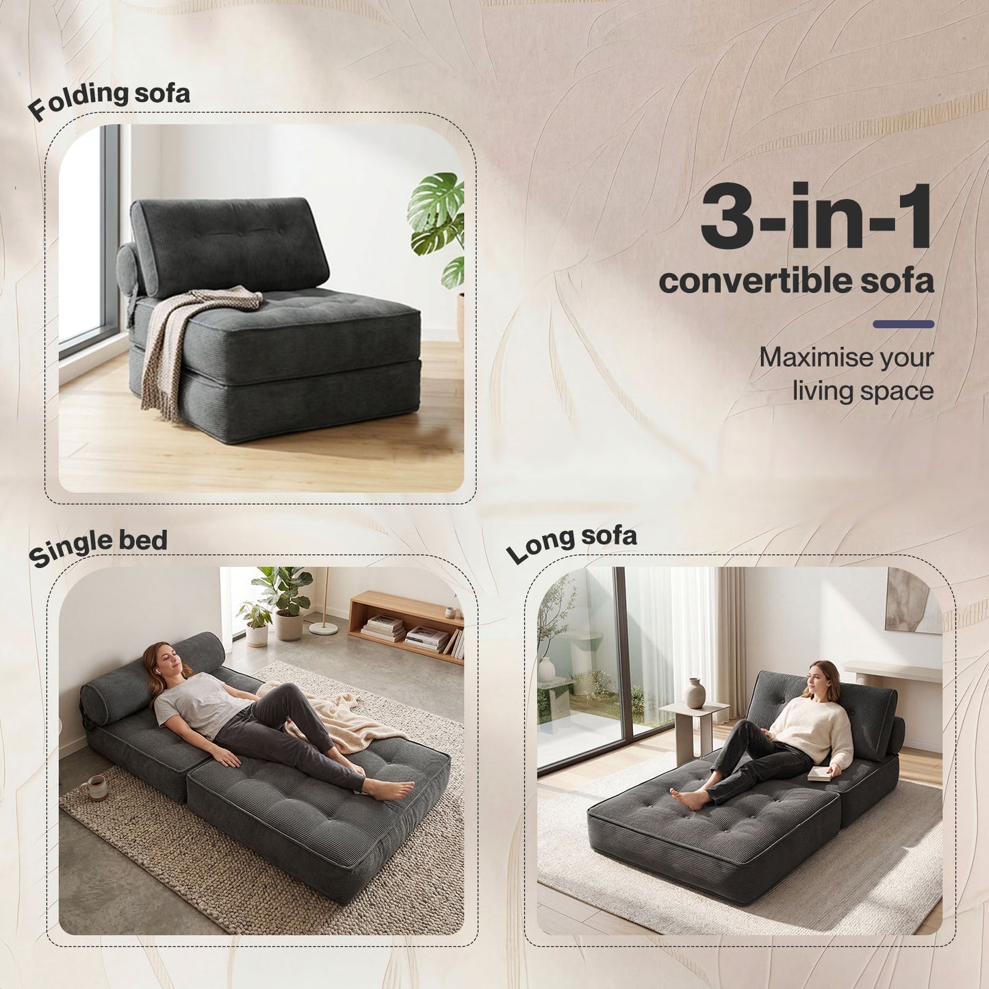 Levede Sofa Bed Convertible Boneless Floor Mattress Single Lightweight Portable