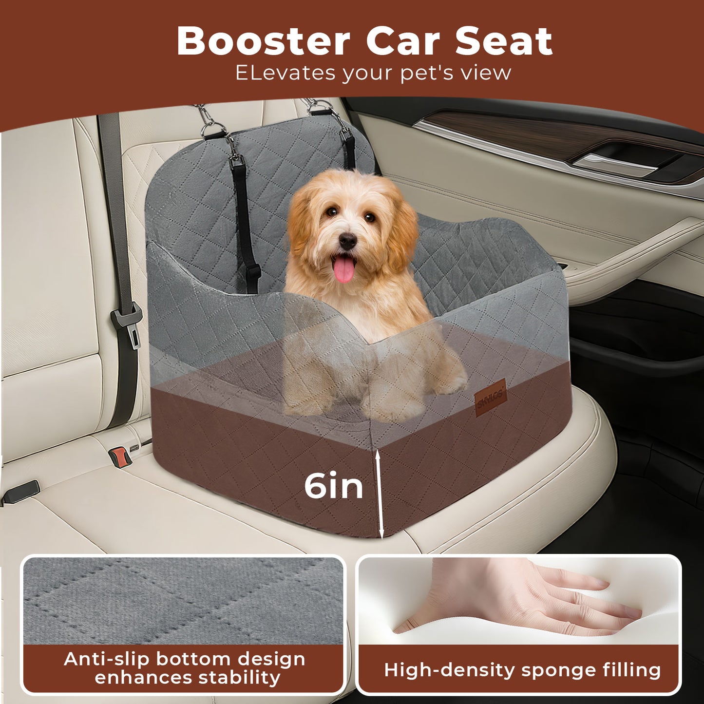 Skylos Dog Booster Car Seat Portable Bed for Small to Medium Pets up to 35 lbs