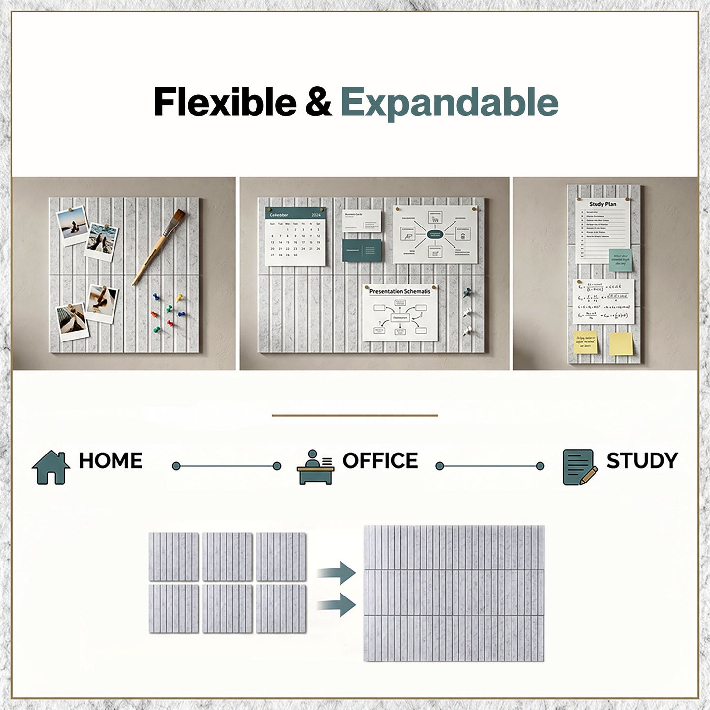 Levede Felt Notice Board 6 Pack Wall Tiles Pin Board Self Adhesive Grey 30x30cm