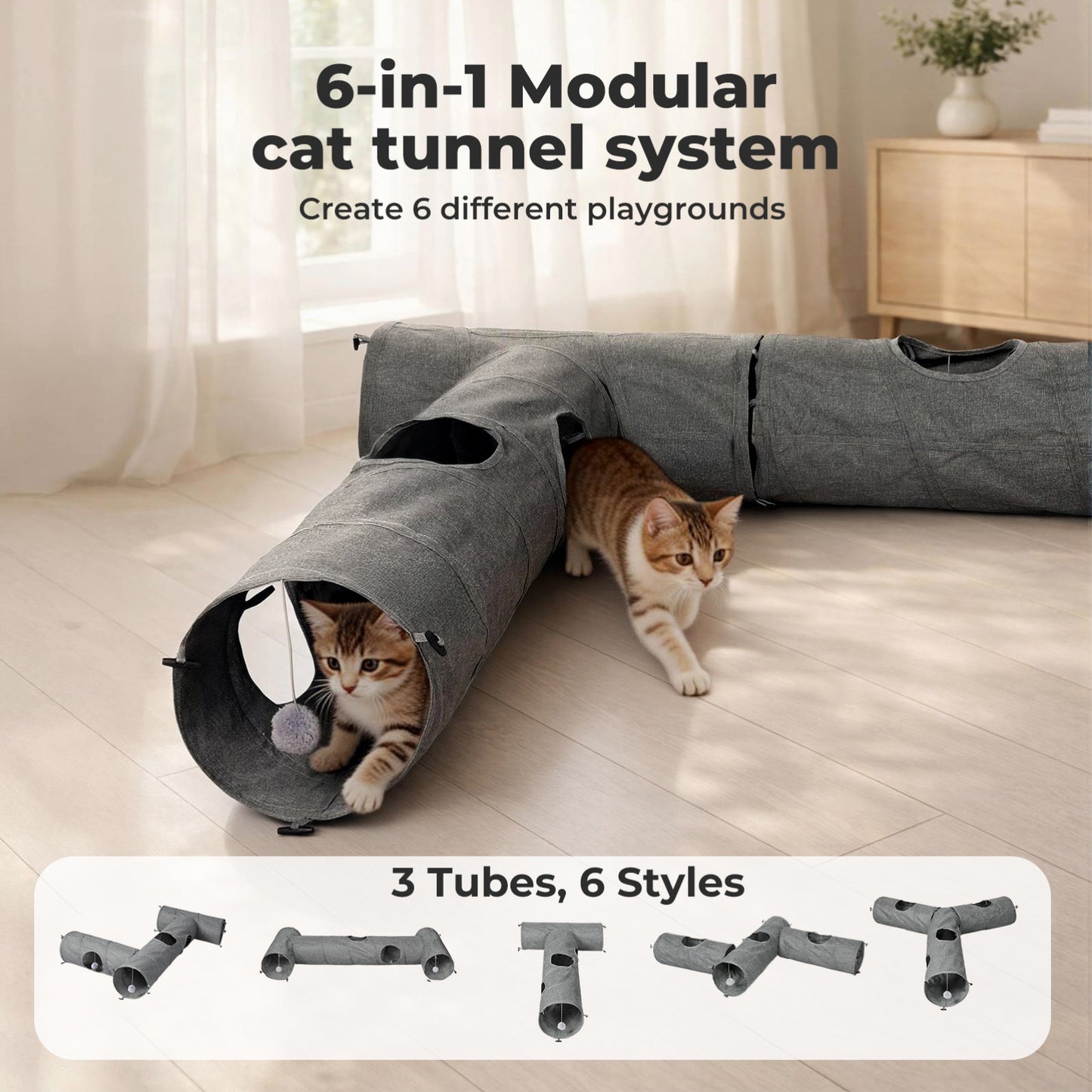 Skylos Large Cat Tunnels 3 Pcs Modular Foldable Linen Tube Kittens Rabbits Toys