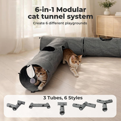 Skylos Large Cat Tunnels 3 Pcs Modular Foldable Linen Tube Kittens Rabbits Toys