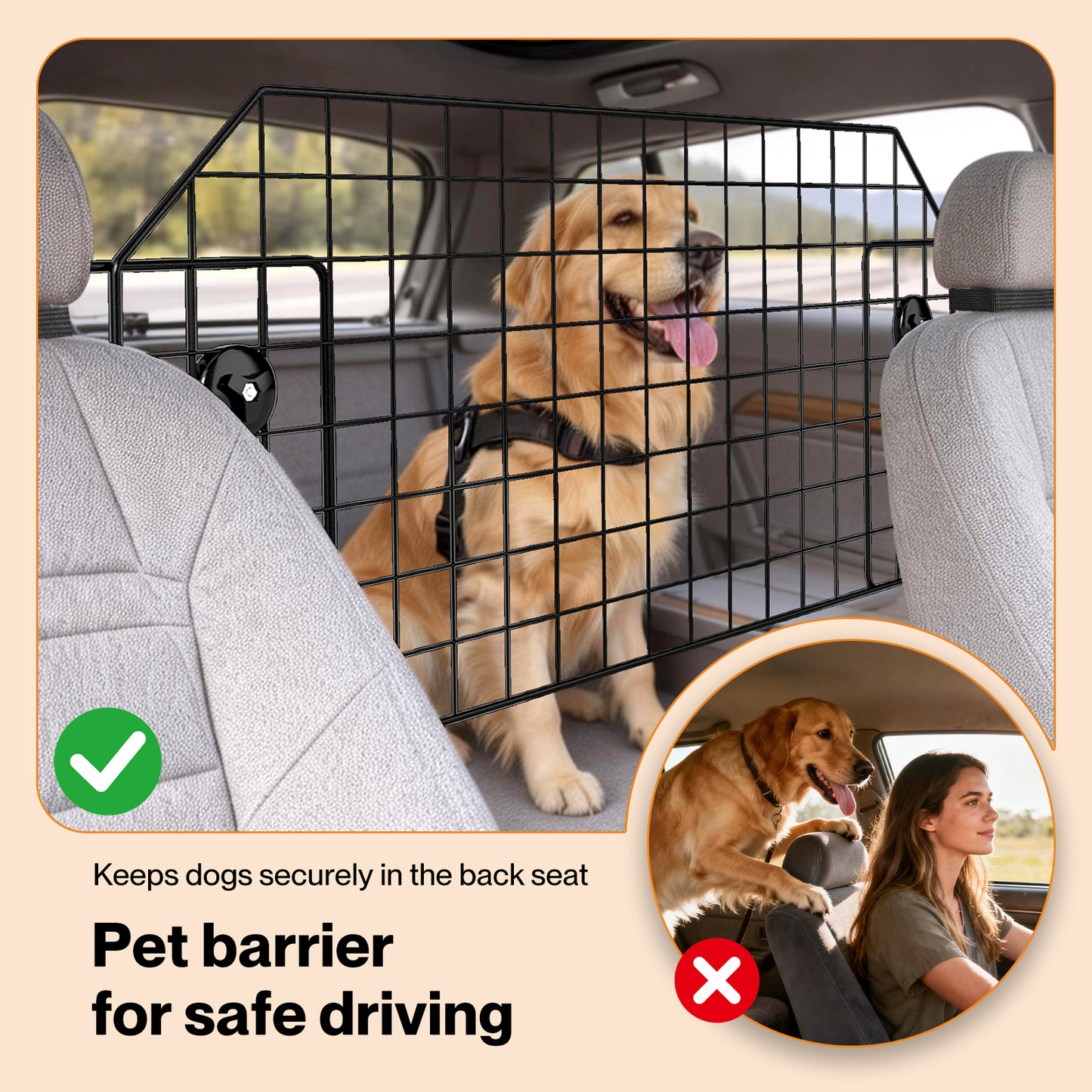 Skylos Dog Car Barrier Universal Pet Barrier Guard Adjustable Safety Travel