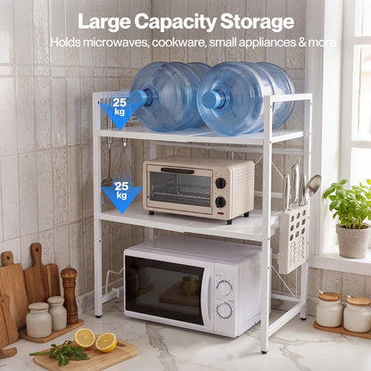 TOQUE 3 Tier Expandable Microwave Oven Rack Stand Kitchen Storage Shelf White
