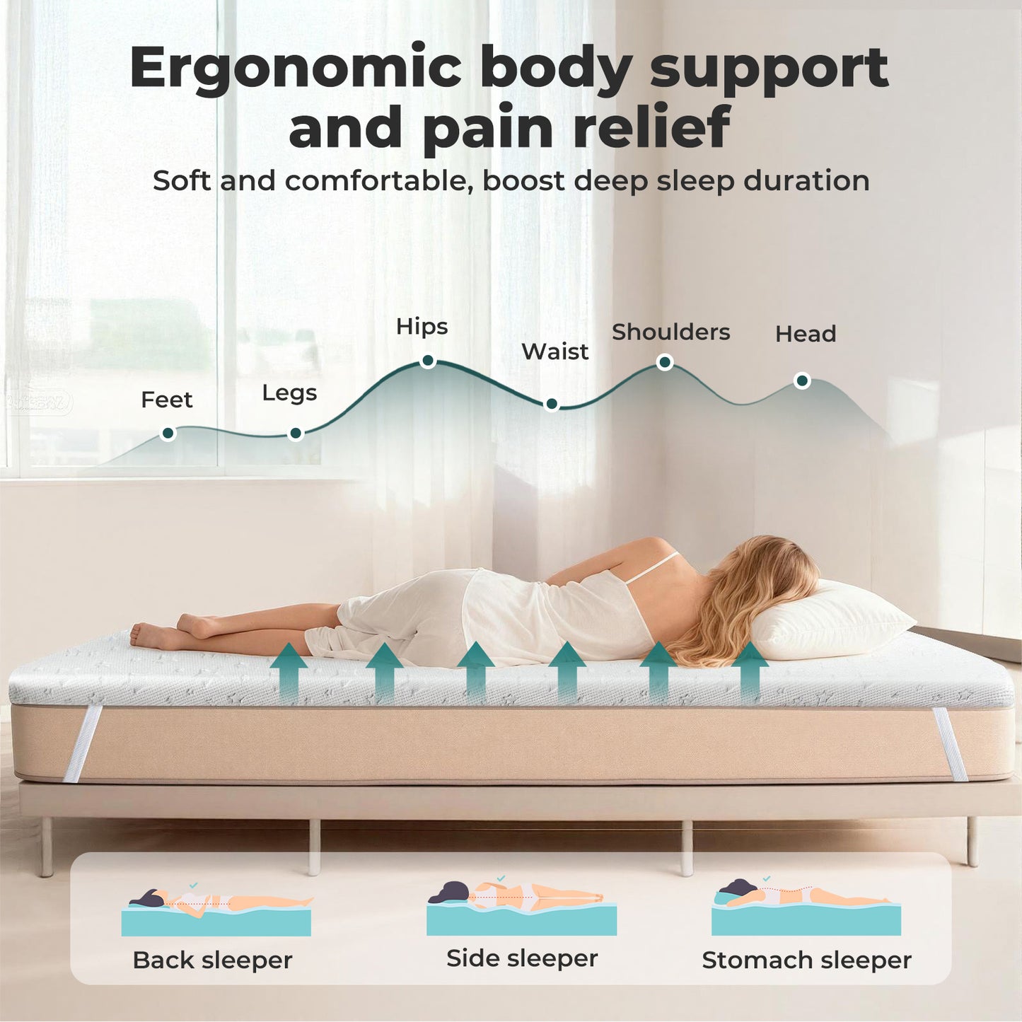 Lavio King Mattress Topper Memory Foam 5cm Bamboo Charcoal Washable Non Slip
