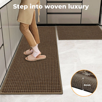 Marlow Kitchen Mat 2PCS Non Slip Woven Rubber Floor Mat Absorbent Runner Brown