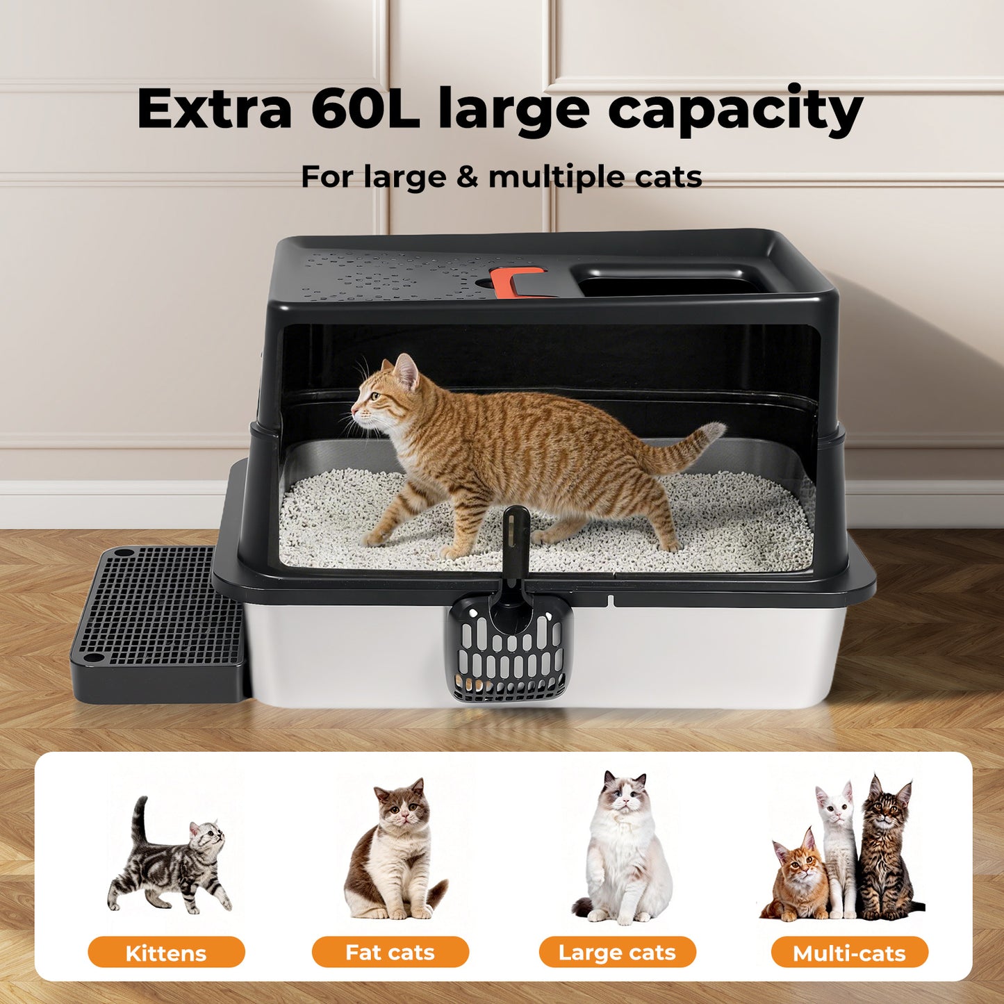 Skylos Cat Litter Box Stainless Steel Large Enclosed Toilet Tray Anti-Splashing