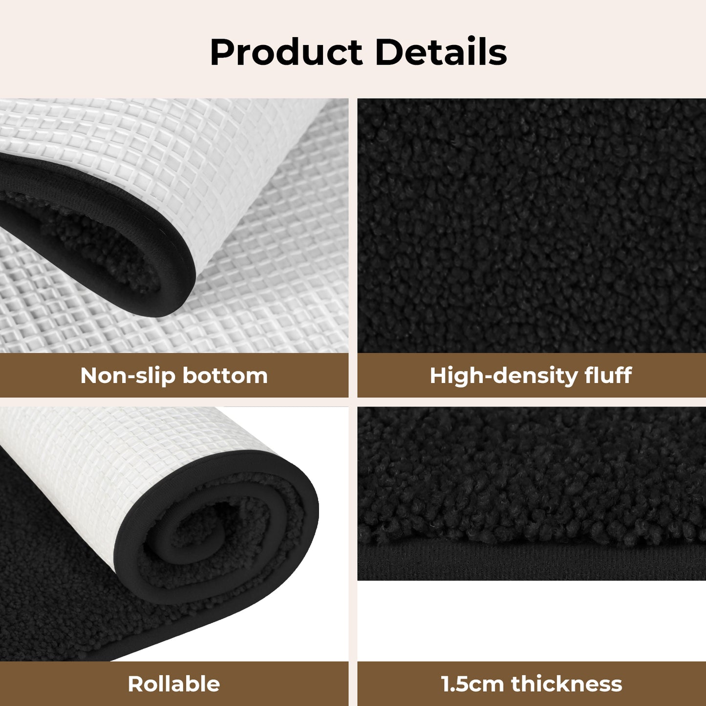 Marlow Non Slip Door Mat Indoor Entrance Rug Dirt Trapper Washable 60x90cm Black