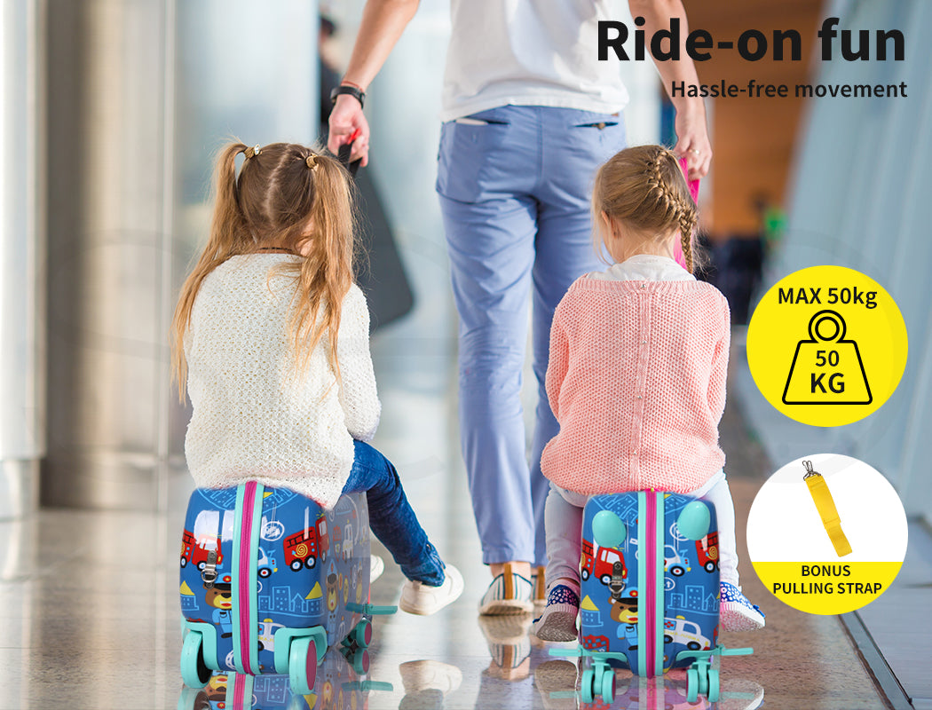 Dekko 17'' Ride On Suitcase Kids Travel Luggage on Wheel Heavy Duty Lightweight
