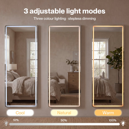 Yezi Full Length Mirror 3 Color LED Touch Dressing Mirror 165x60cm with Dimming