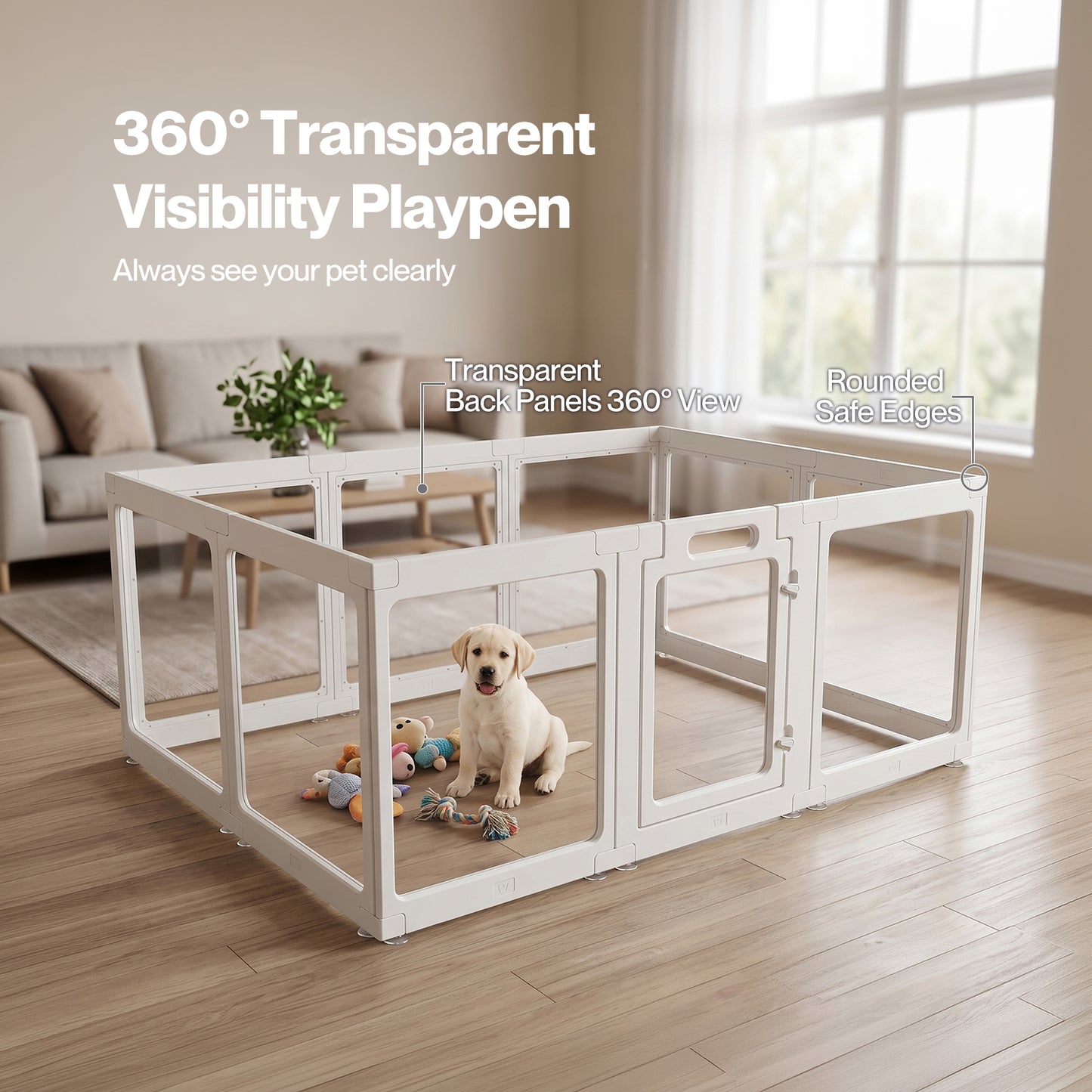 Skylos Dog Pen  Transparent Dog Playpen  153x102x60cm  HDPE Acrylic  White