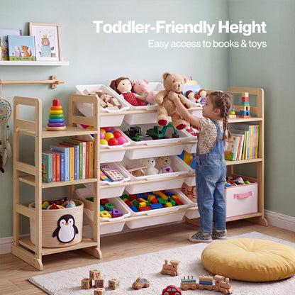 Levede Kids Toy Storage Organiser Wooden Book Shelf 12 Removable Storage Bins