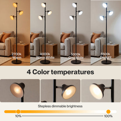 Emitto Floor Lamp  3-Light Dimmable Standing Lamp  Remote Touch  Black