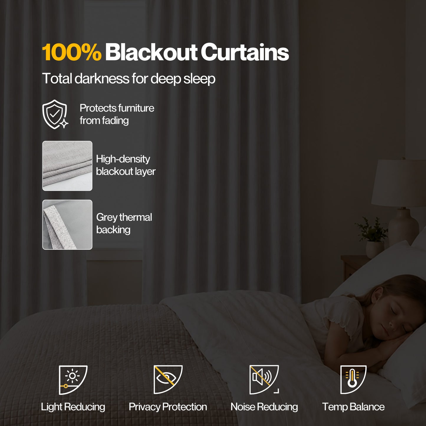 Marlow 100% Blackout Curtains Thermal Linen Look Ready Made 52x84 in Off-White