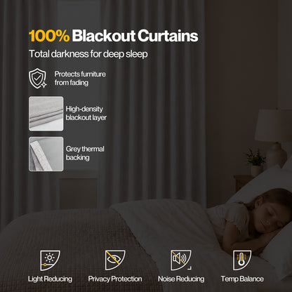 Marlow 100% Blackout Curtains Thermal Linen Look Ready Made 52x84 in Off-White