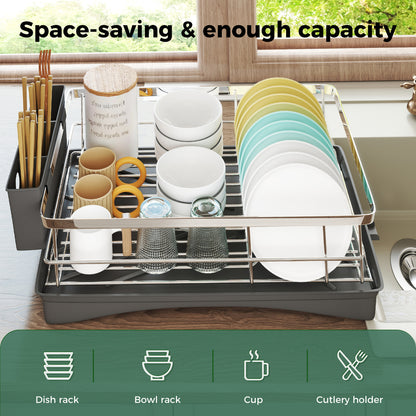 Toque Stainless Steel Dish Drainer Drying Rack Plate Cutlery Holder Drip Tray