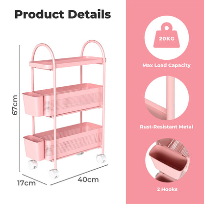 Levede 3 Tier Narrow Kitchen Trolley Cart with Pull-Out Baskets & Storage Bins