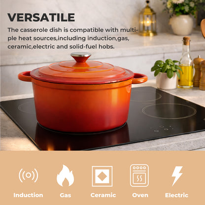 Toque Cast Iron Enameled Dutch Oven Pot Casserole Dish with Lid Non-Stick Orange