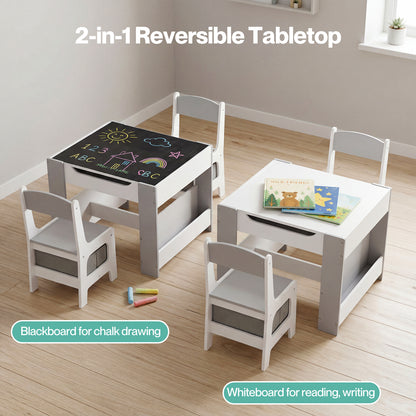 Dekko Kids Table and Chairs Set 2-in-1 Flip Top Storage Activity Play Study Grey