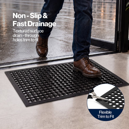 Marlow Door Mat Outdoor Rubber Boot Scraper Drainage Non Slip for Outside Black