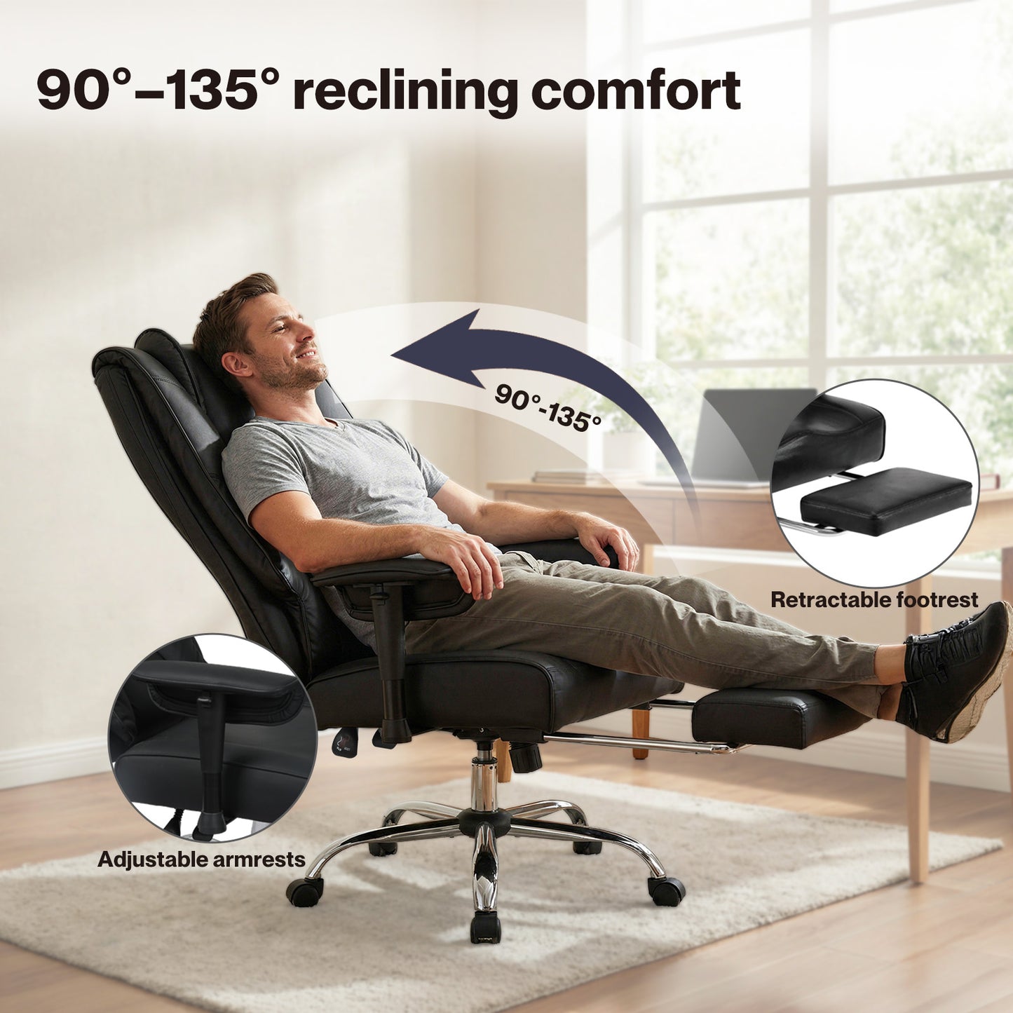 Levede Office Chair Big Tall High Back Heavy Duty PU Recliner Executive Chair