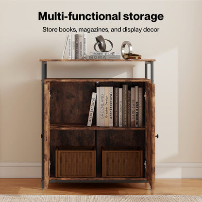 Levede Storage Cabinet Walnut 2 Doors Sideboard Adjustable Industrial Style