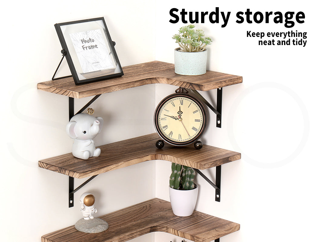 Levede 4PC Corner Floating Shelves Wall L-Shaped Storage Wooden Display Shelf