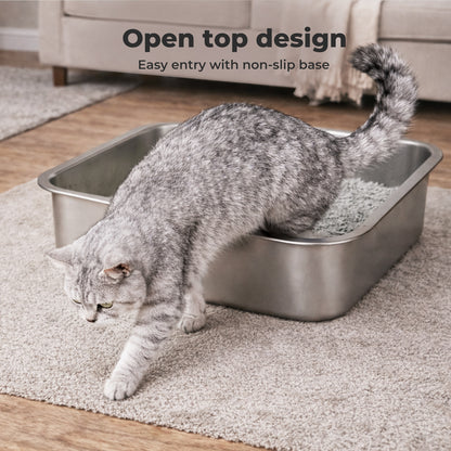Skylos Cat Litter Box Enclosed Stainless Steel Anti-Splash Toilet Tray Foldable