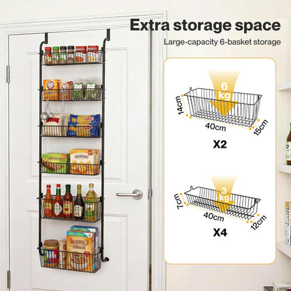 TOQUE Over Door Pantry Organiser 6 Tier Kitchen Hanging Storage Rack Black Metal