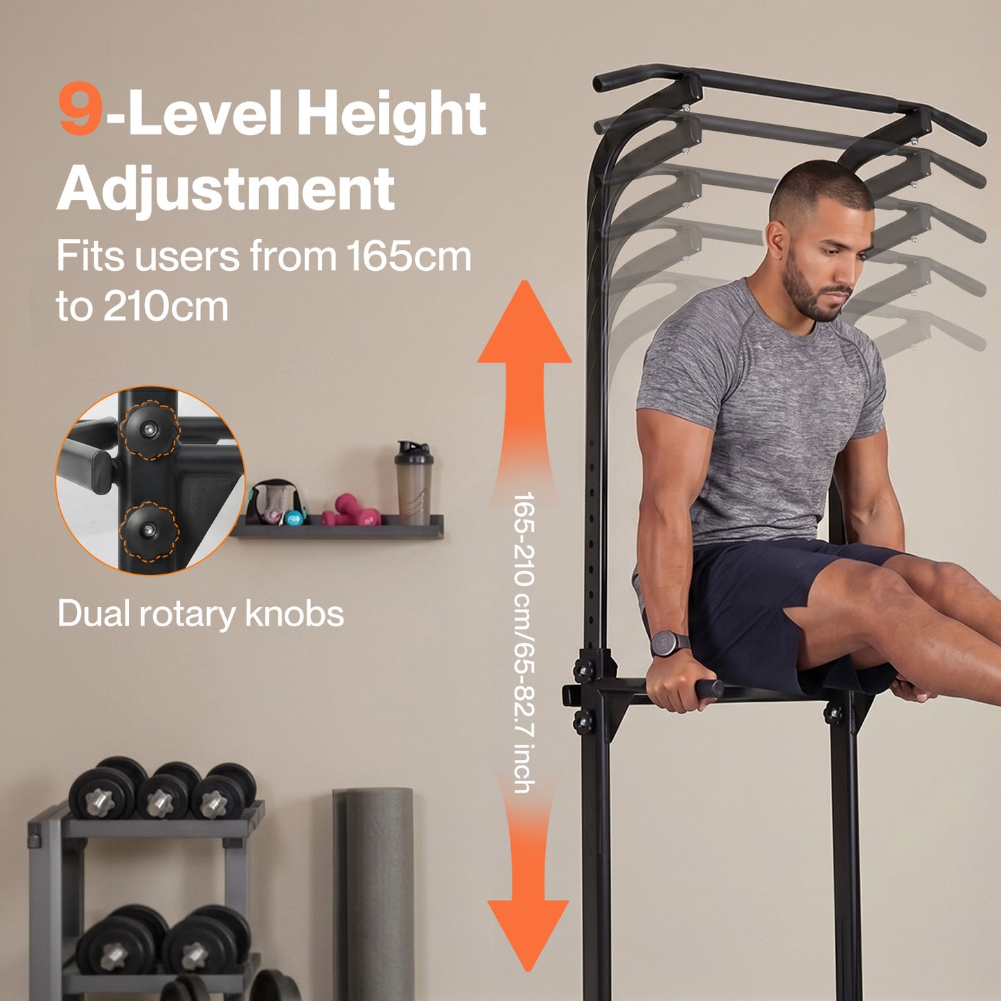 Centra Pull Up Station  9-Height Adjustable  150kg Carbon Steel  Black