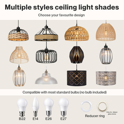 Emitto Ceiling Light Shade Easy Fit Pendant Lampshade Woven Metal Glass E27 B22