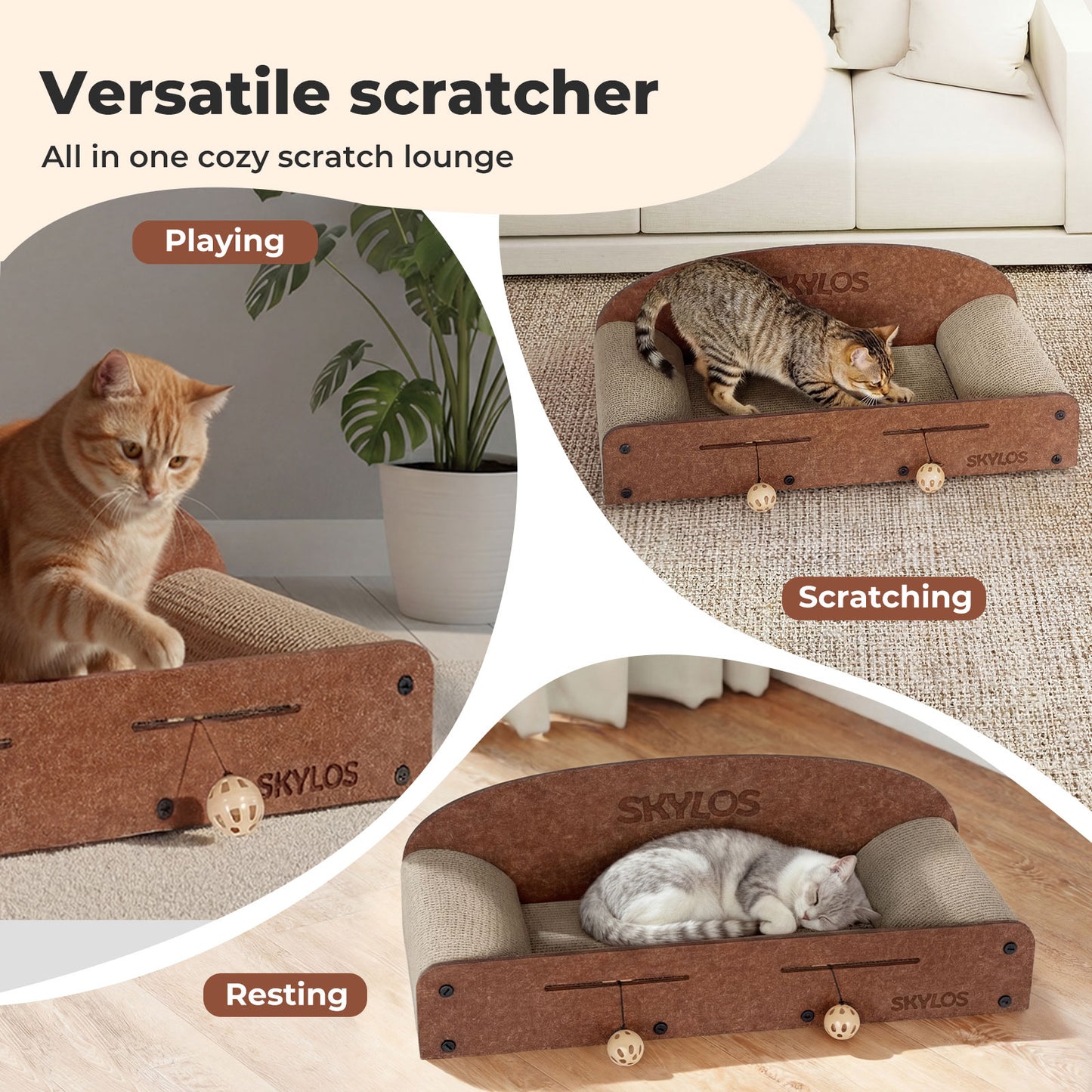 Skylos Cat Scratcher Scratching Board Corrugated Cardboard Scratch Bed 2 Balls