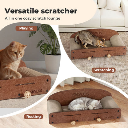 Skylos Cat Scratcher Scratching Board Corrugated Cardboard Scratch Bed 2 Balls