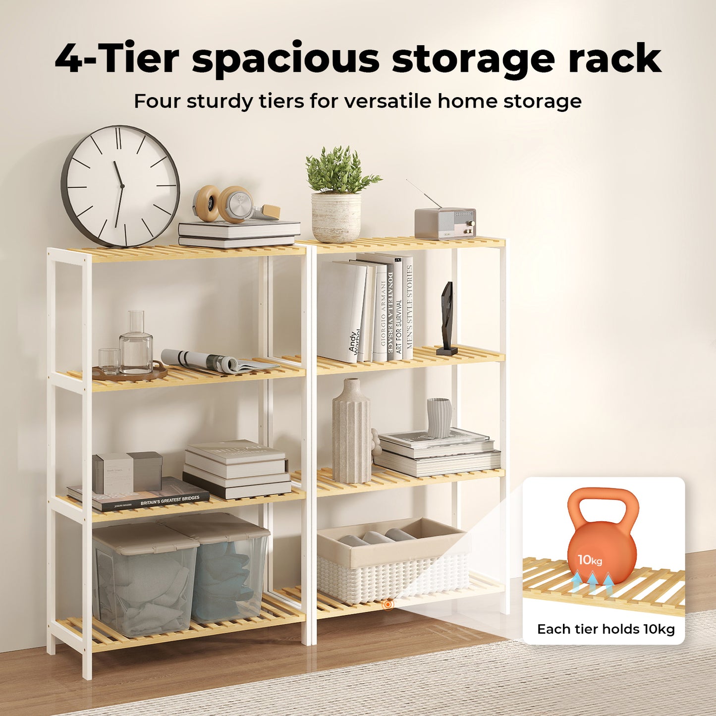 Levede 4-Tier Bamboo Shoe Rack Stand Adjustable Wooden Storage Shelf Organiser