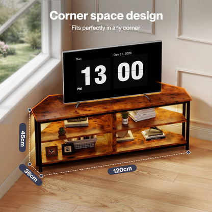 Levede TV Stand Cabinet 55 inch Corner TV Unit Wooden with Light Storage Shelves