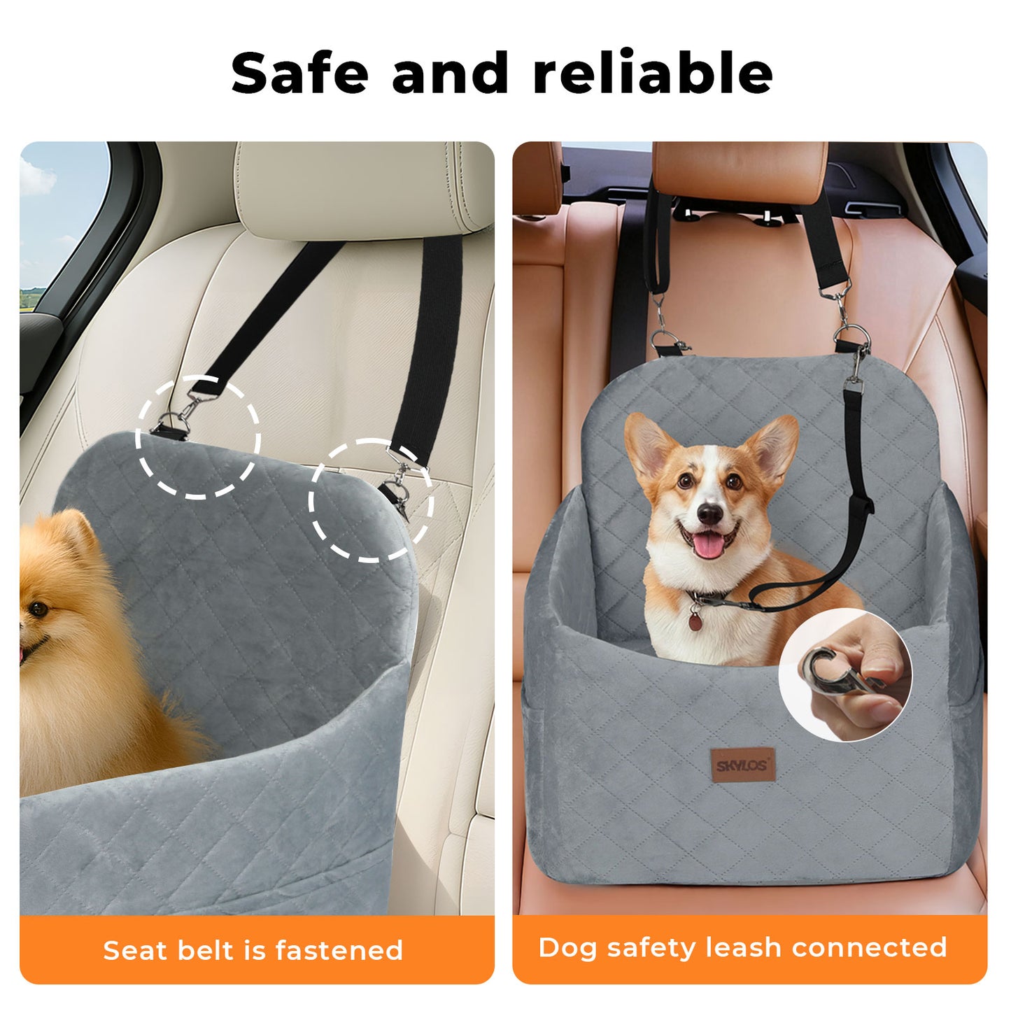 Skylos Pet Booster Dog Car Seat Safe Travel Carrier Bed Bag Basket Puppy Grey